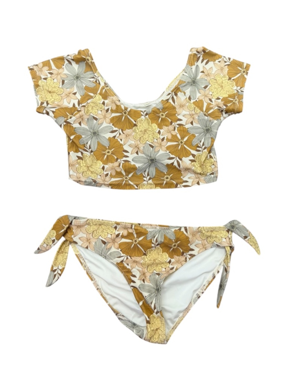 Rylee + Cru Girls Short Sleeve Bikini Set Brown Floral